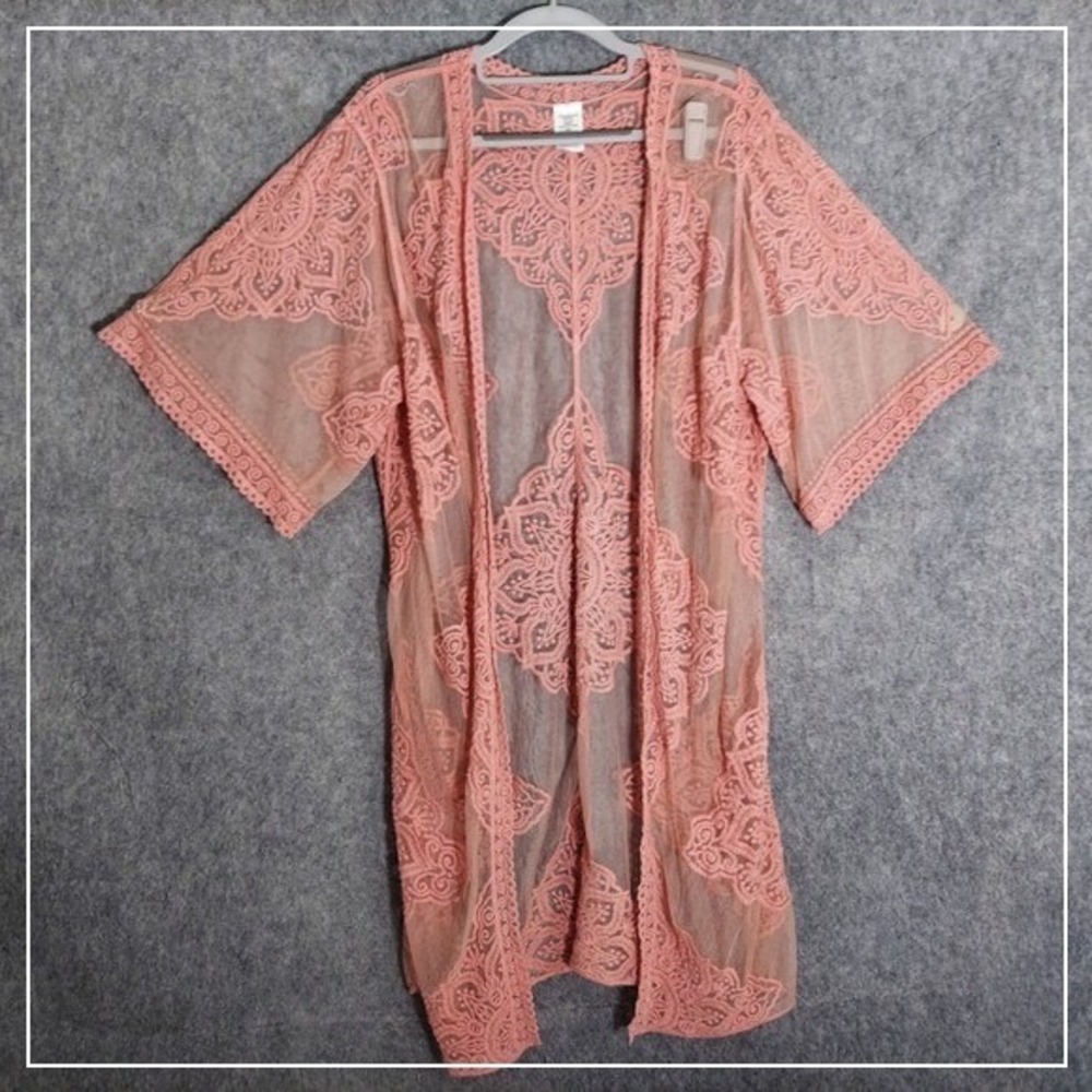 Duster Style Apparel S M Mesh Crochet‎ Kimono Longline Boho Festival Open Front